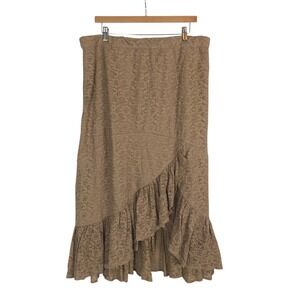 Back In The Saddle Tan Floral Lace Ruffle Midi Skirt Size 1X Western Cowgirl